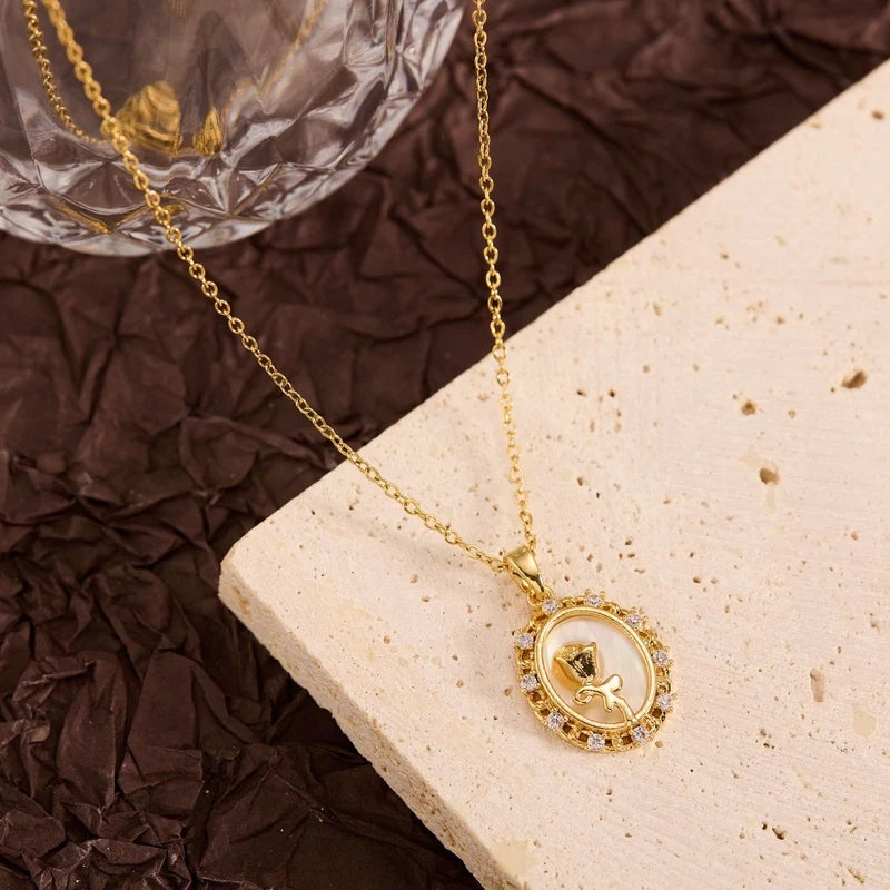 Copper Gold Rose Necklace