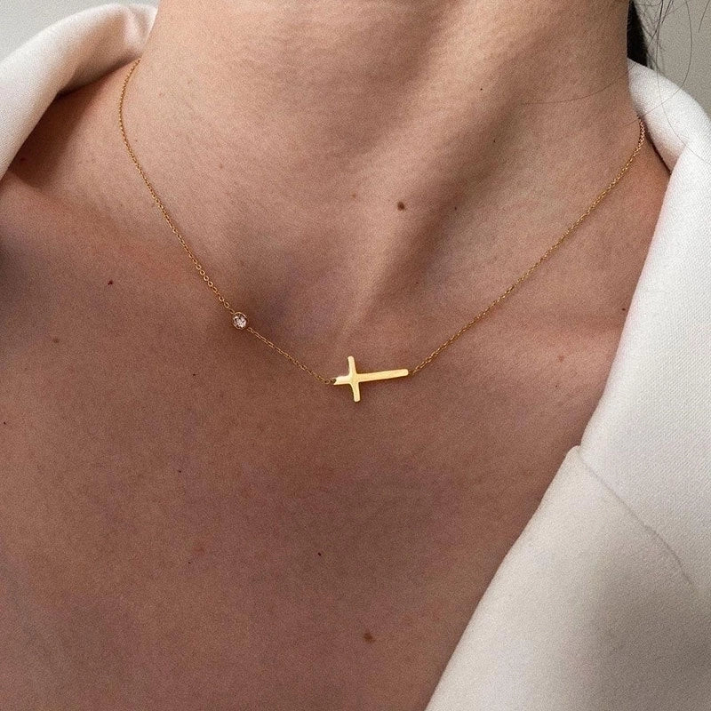 Cross Necklace With A Little Artificial Diamond
